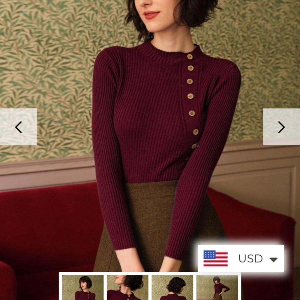 RIHOAS Burgundy Button-Up Sweater